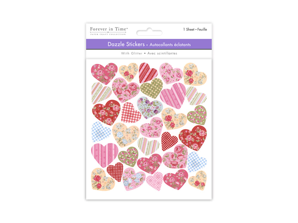 Paper Craft Stickers: 6"x6.5" Dazzle Effects J) Patterned Hearts