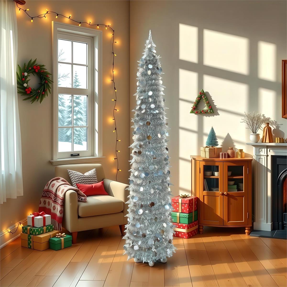 Deco N. 5ft Pop-Up Xmas Tree, Silver, 13x4x13", box