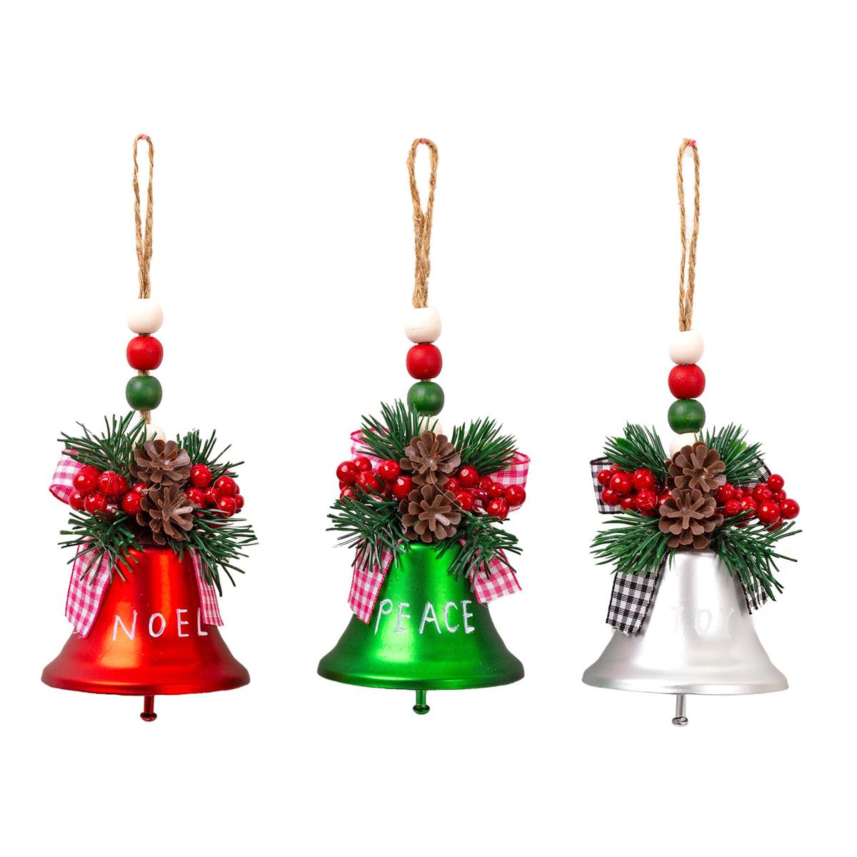 Deco N. Xmas 2.8"Metal Bell Hanging Deco, 3/c, Hangtag