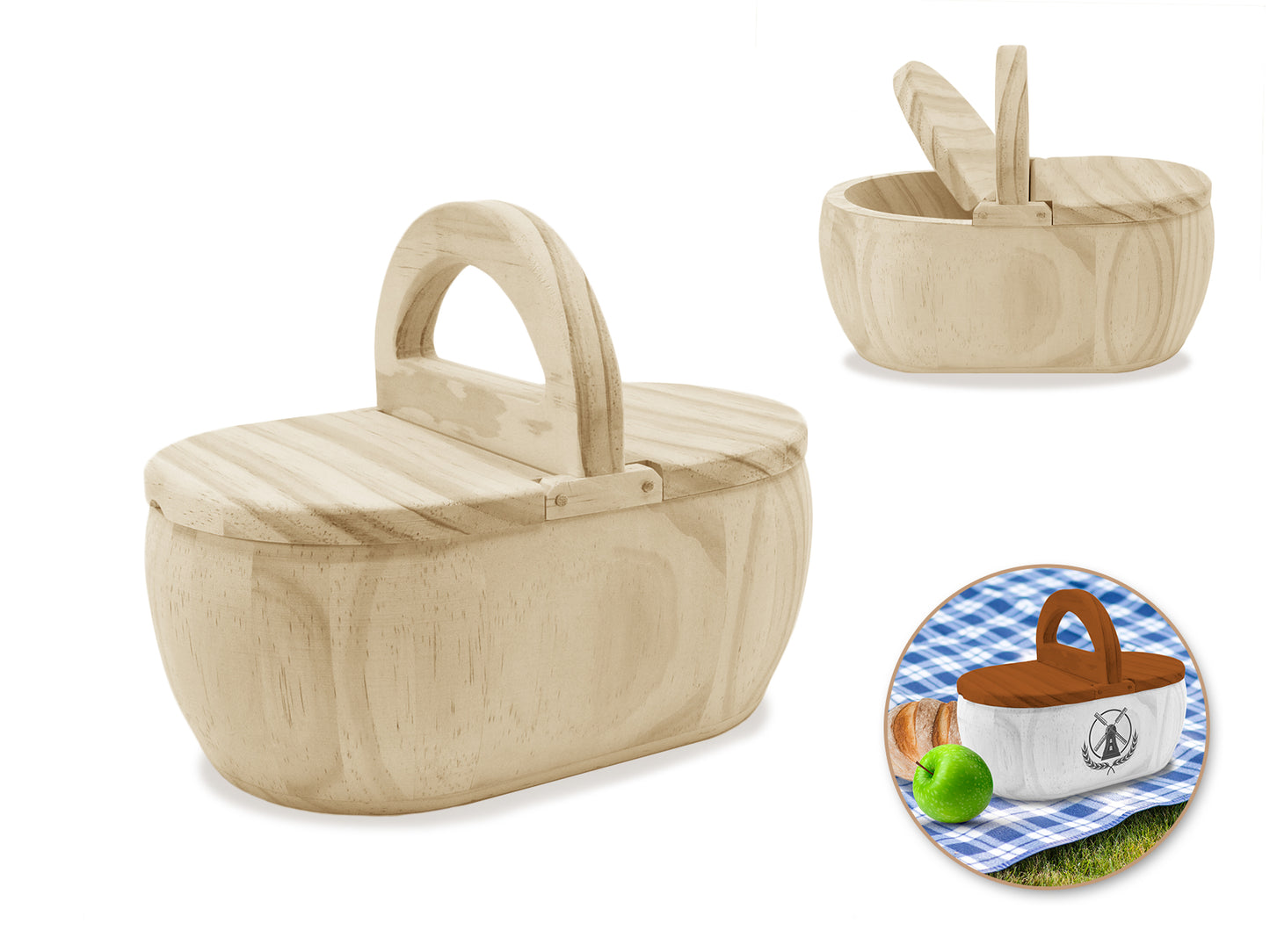 Wood Craft: 8.1"x5.1"x6.3" DIY Picnic Basket w/Lids