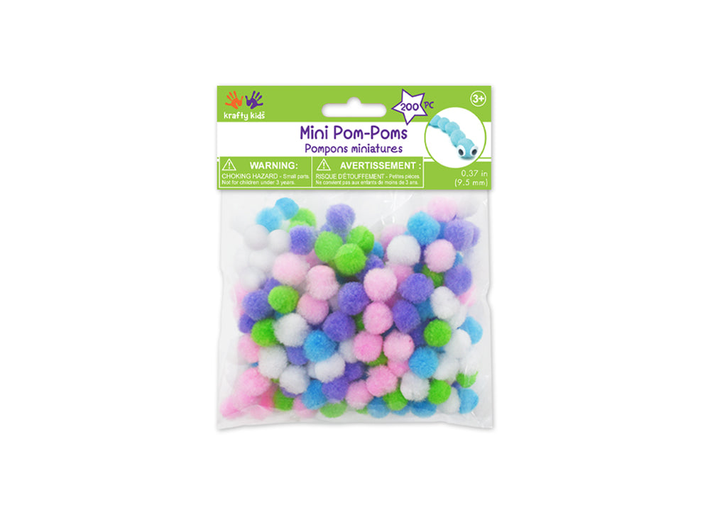 Krafty Kids: 3/8" (9.5mm) Mini Pom-Poms x200 Pastel Colors Asst