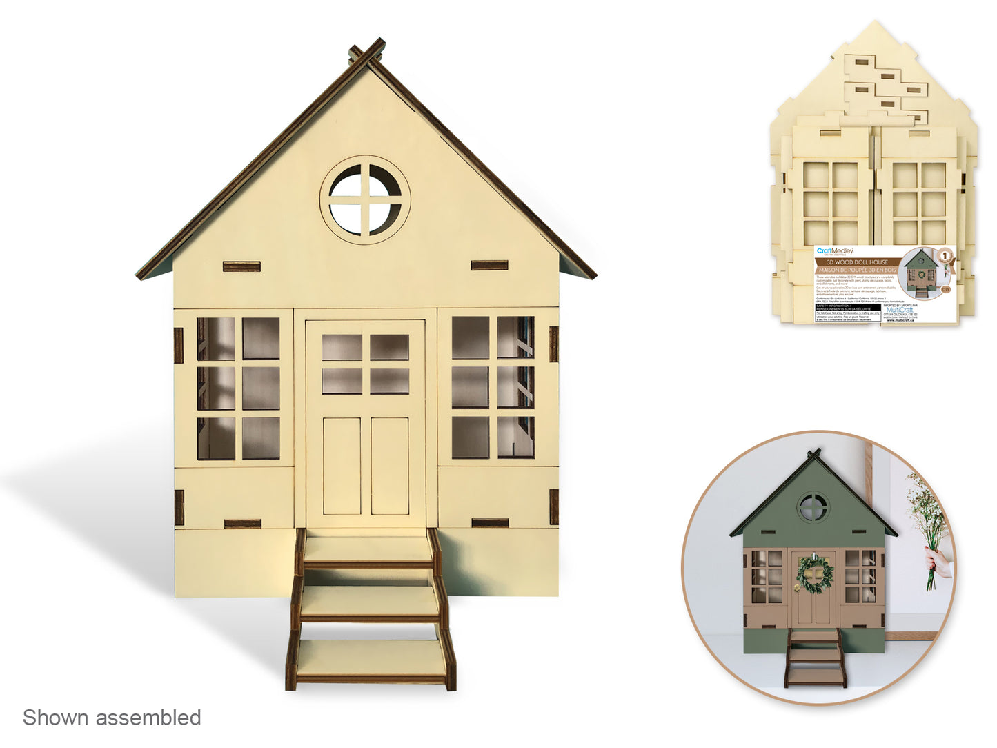 Wood Craft: 7.4"x2.8"x9.5" DIY 3D House Structure Closed Roof