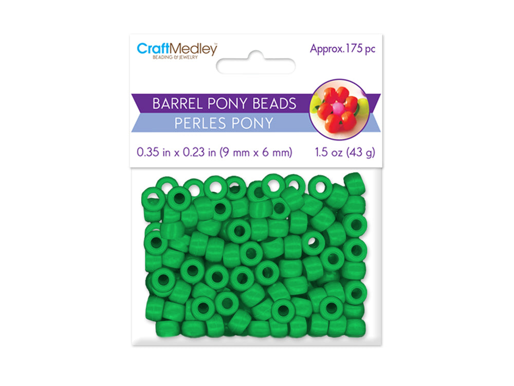Pony Beads: 9mmx6mm Barrel Standard x175 D) Kelly Green