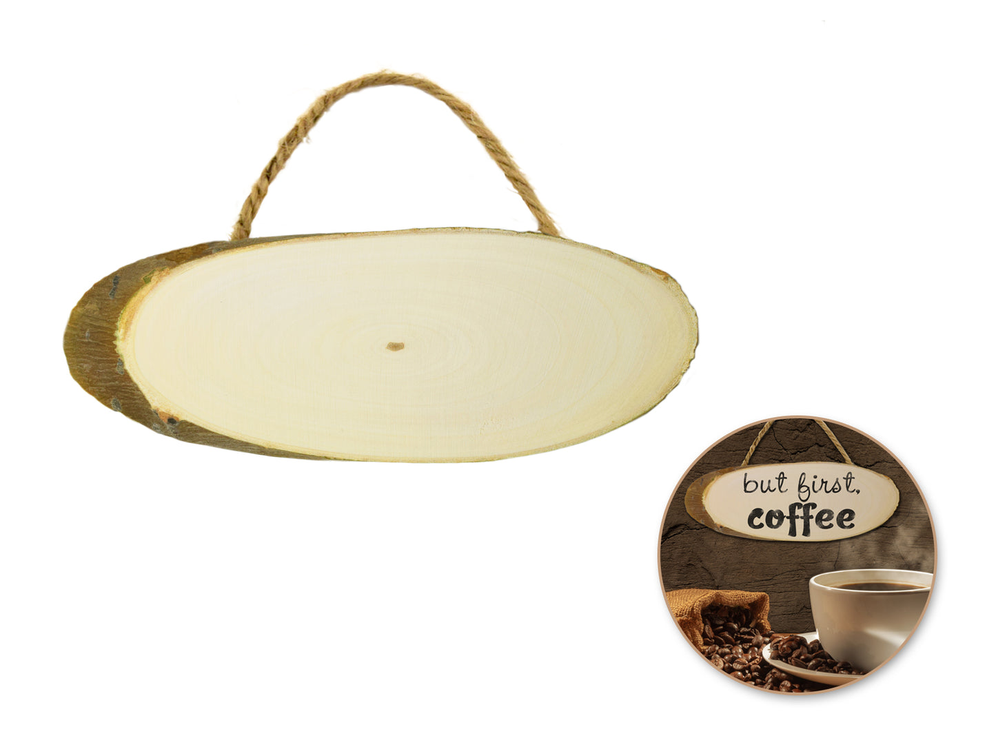 Craftwood: 21x8.5x0.9cm Oval Plaque w/Jute Cord