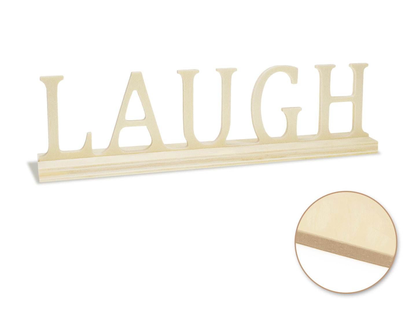 Wood Craft: 9.45" DIY Word Decor w/Base- Standing C) Laugh