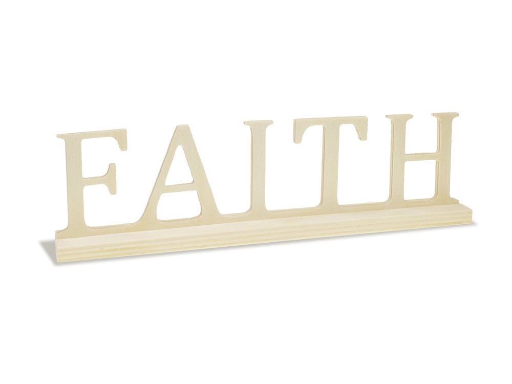 Wood Craft: 9.45" DIY Word Decor w/Base- Standing G) Faith