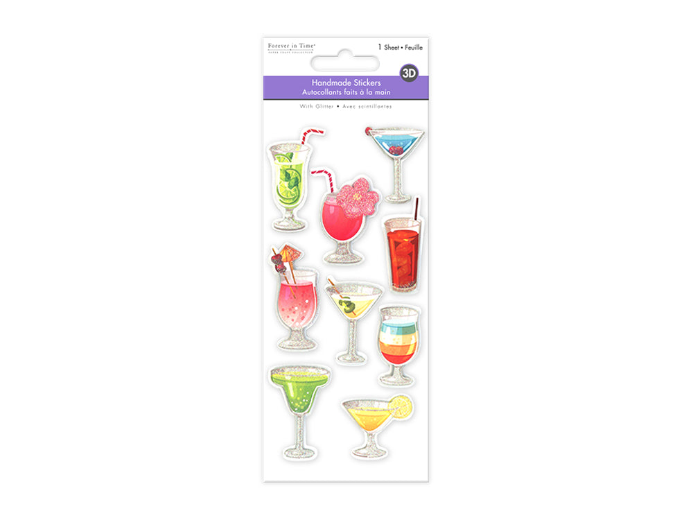 Handmade Sticker: 3D Glitter Cardstock Elements 250gsm E) Cocktails