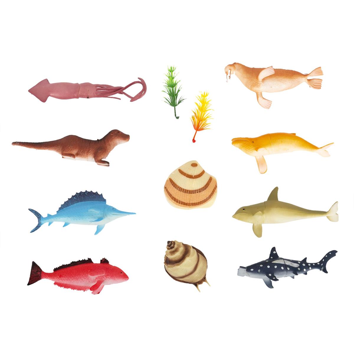 12pcs Marine Animal Toy Figures, PVC bag w/header