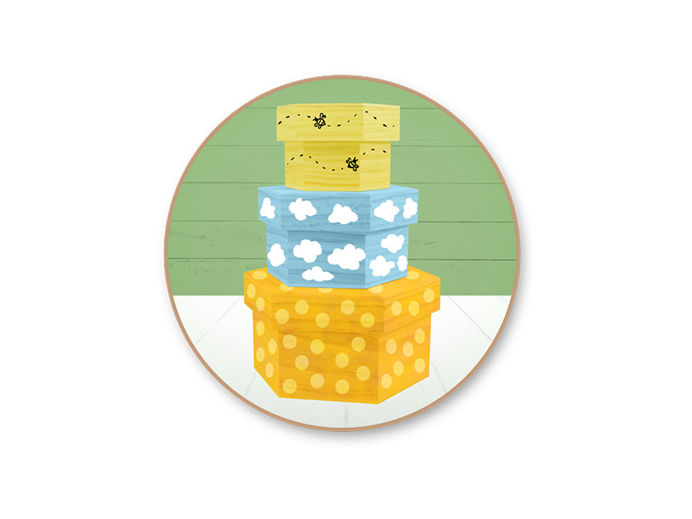 Wood Craft: 3.5"+4.7"+5.9" Hexagon Box Stack Set Asst 3/Set