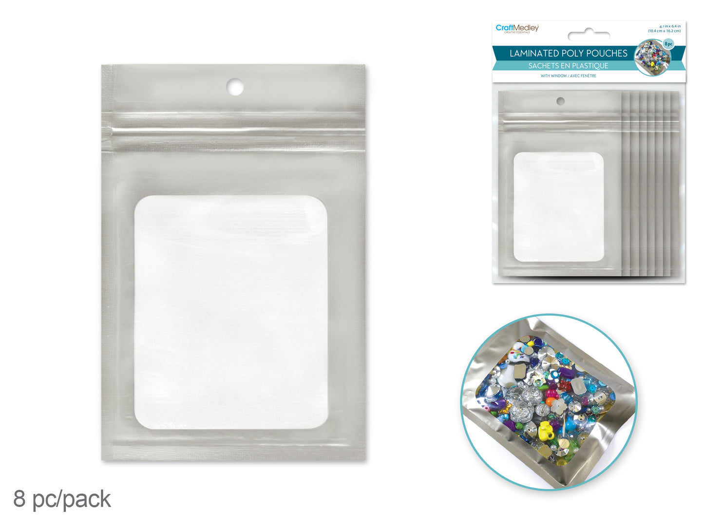 Craft Medley: Resealable Poly Pouches: 4.1" x 6.4" 8pc w/Window B) Silver