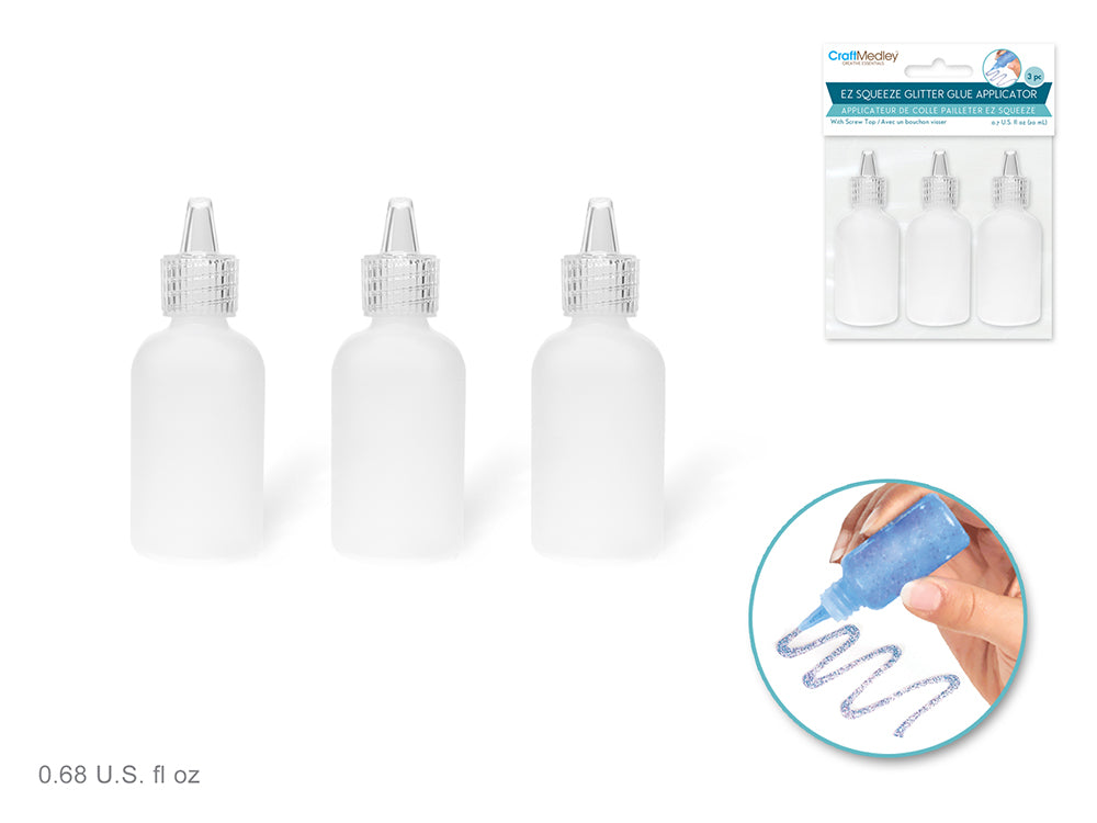 Plastic Bottle: 20ml EZ-Squeeze Glitter Glue Applicator 3pc w/Screw-Top