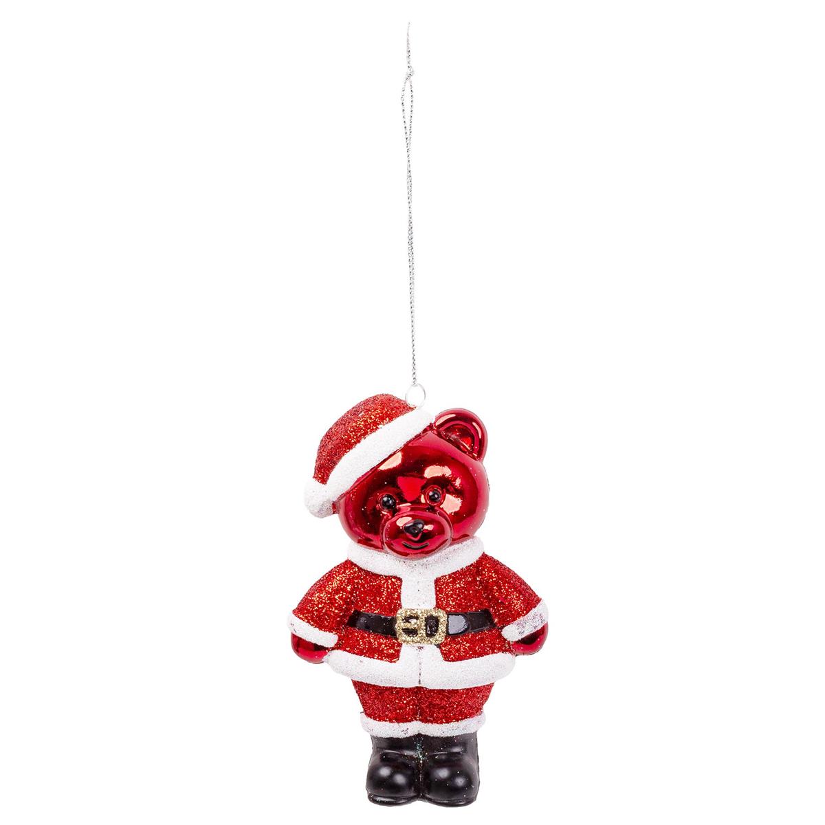 Deco N. Xmas Santa Bear Ornament, 3x4.75", Red, cht