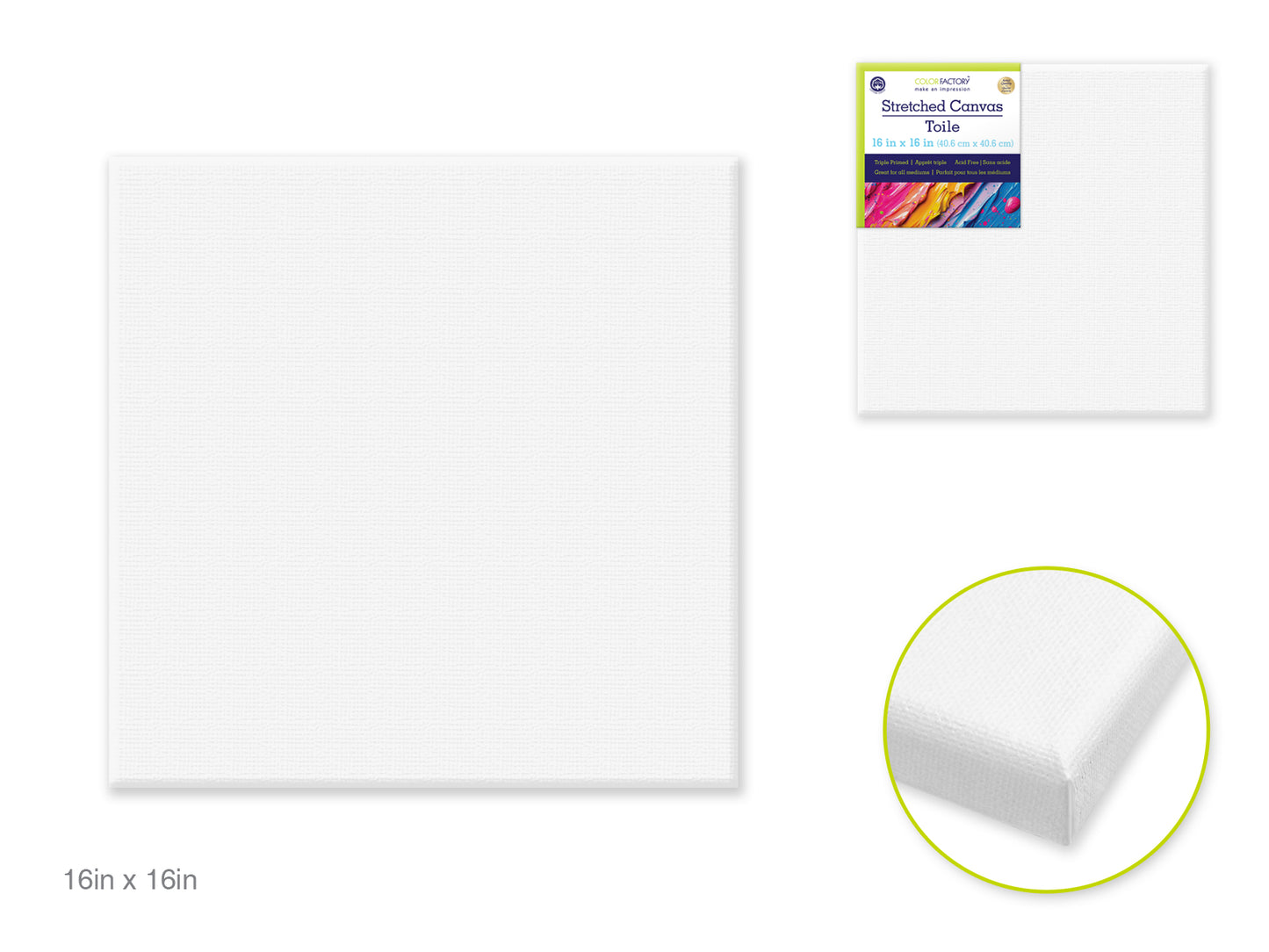 Stretch Artist Canvas: Square 16"x16" Primed Back-Stapled