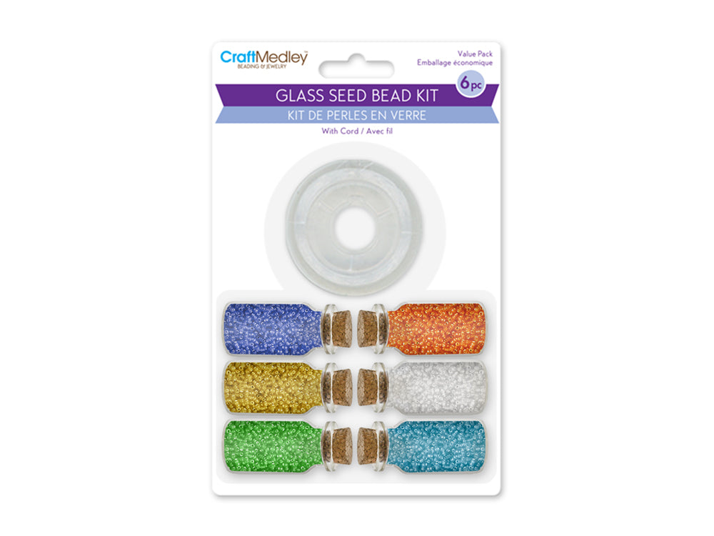 Glass Seed Bead Kit: 6pc Asst 60g (6*10g) w/Cord+Cork Stopper B) Glam