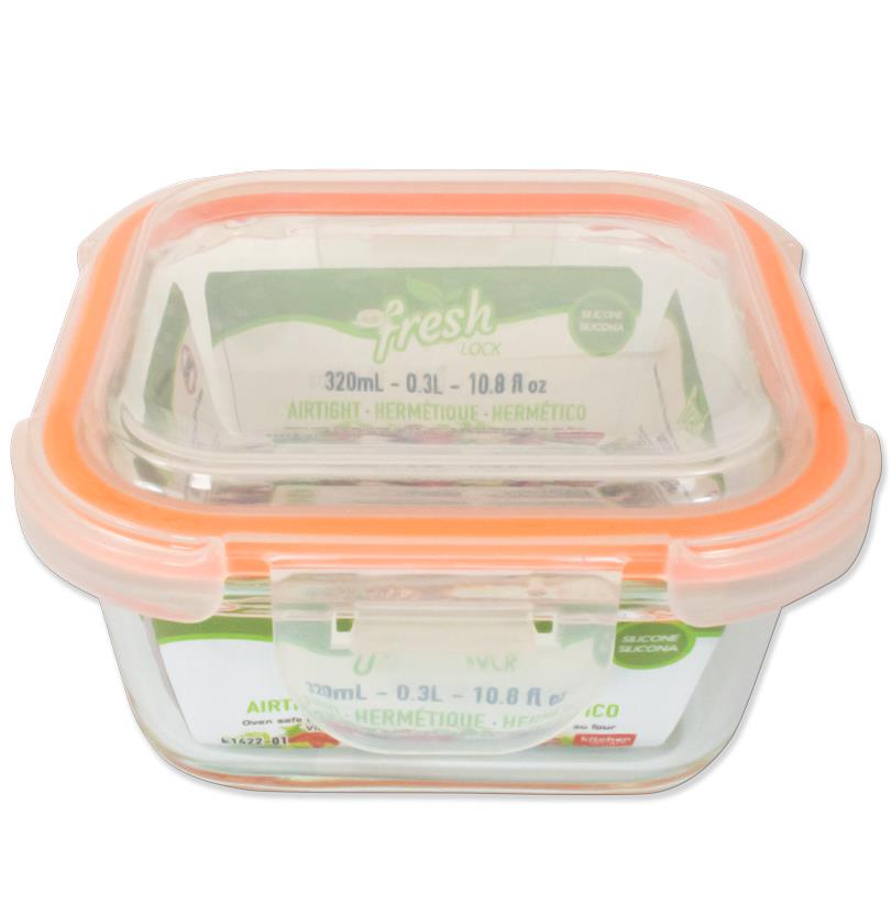 GLASS FOOD STORAGE CONTAINER SQUARE 320ML
