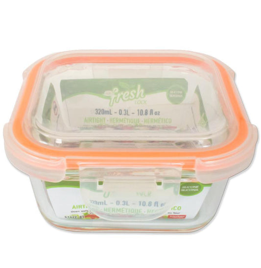 GLASS FOOD STORAGE CONTAINER SQUARE 320ML