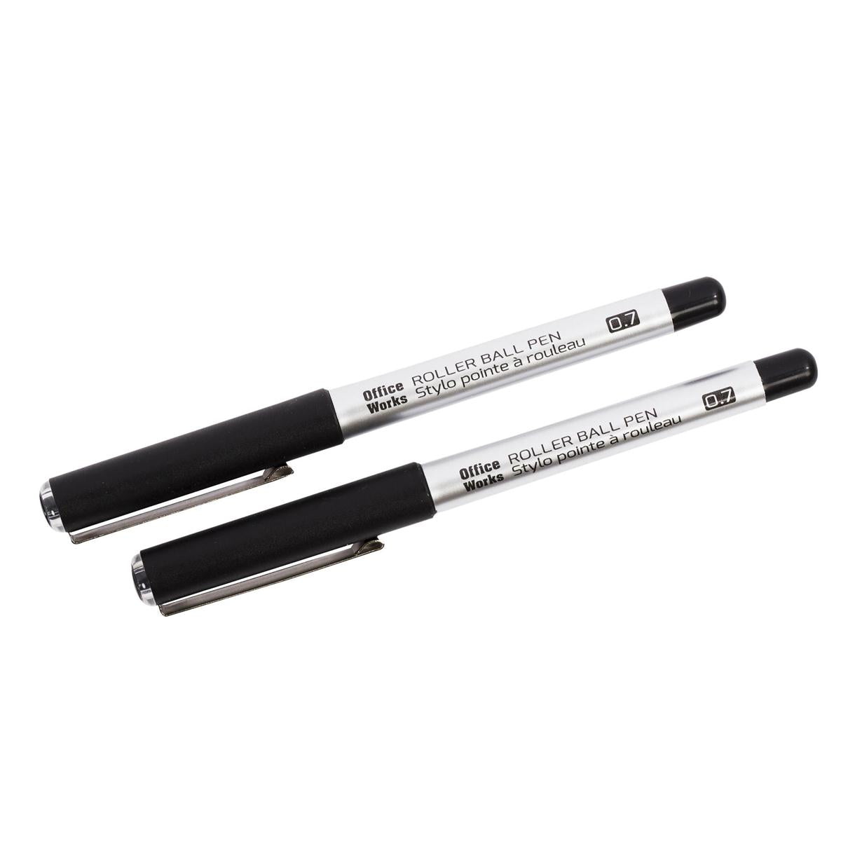 O.WKs. 2-Pk Black Roller ball Pens b/c