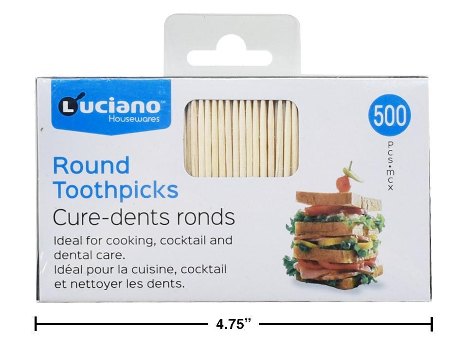 Luciano 500-pc Round Toothpick, cbx w/shrink wrap & pvc hanger