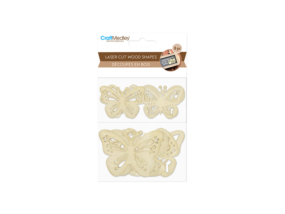 Wood Craft: Laser-Cut Wood Shapes x8 C) Butterflies