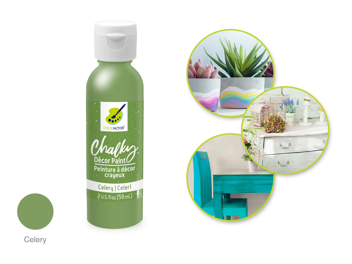 Color Factory: 2oz Chalky Decor Paint CD01-CD10 CD04) Celery
