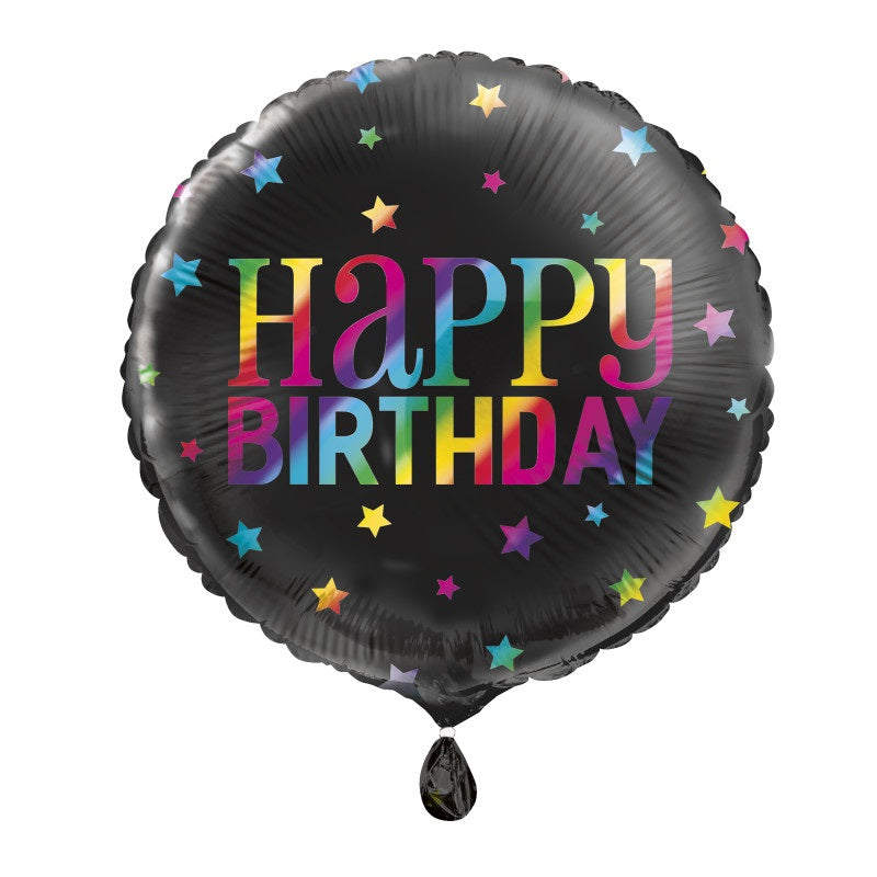 Helium filled - Rainbow Happy Birthday Round 18" Foil Balloon