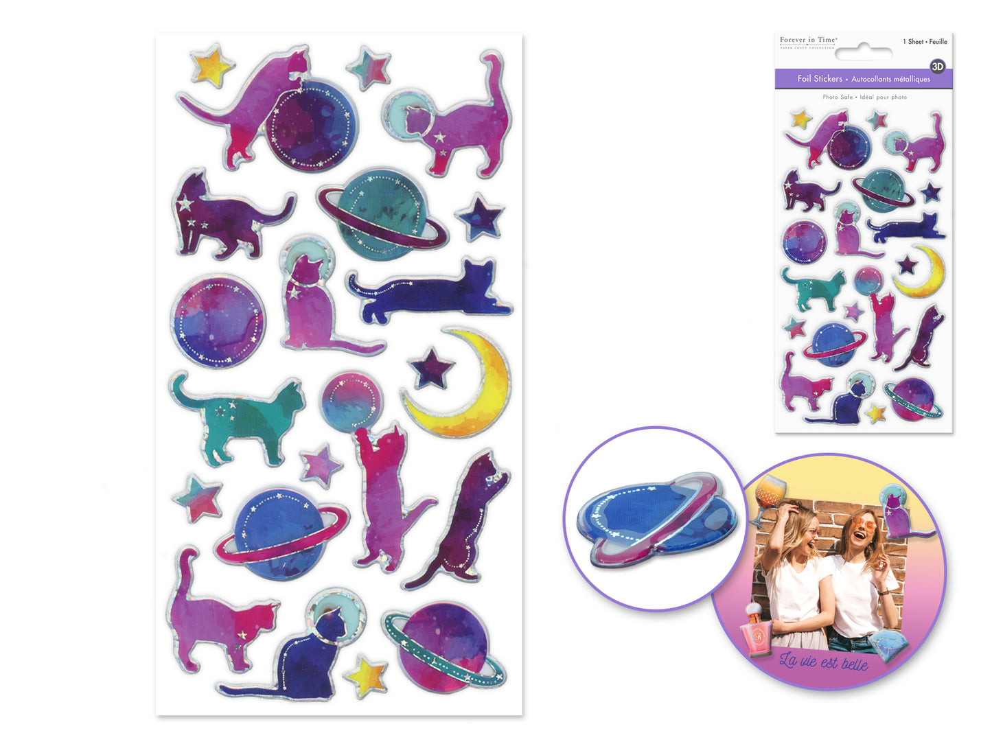 Paper Craft Sticker: 3.8"x6.9" 3D Foil Ombre H) Catstrology