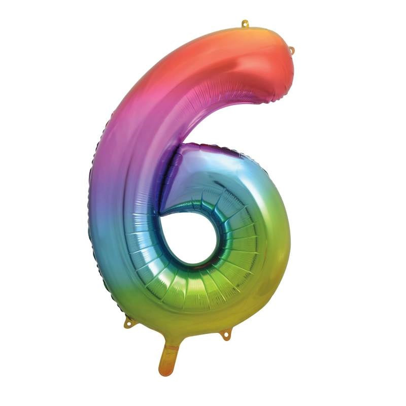 Rainbow Number 6 Shaped Foil Balloon 34"  Packaged