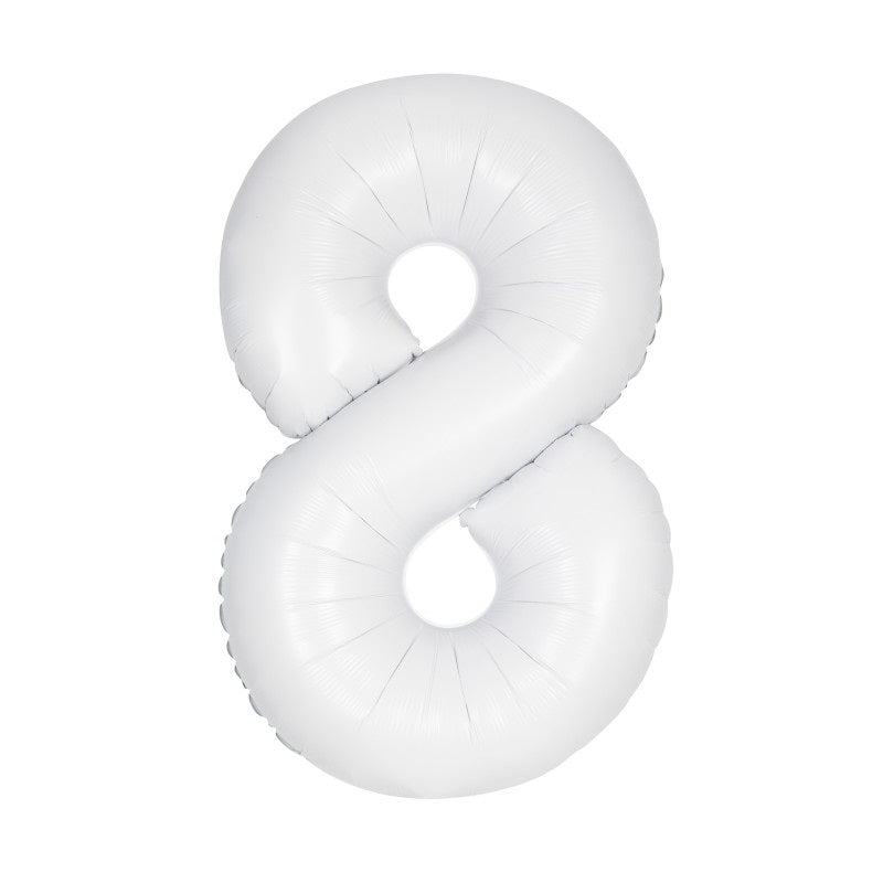 Matte White Number 8 Shaped Foil Balloon 34"  Packaged