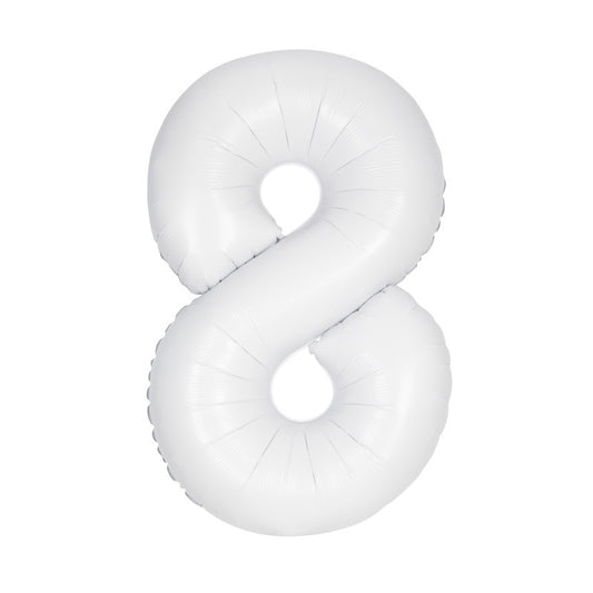 Matte White Number 8 Shaped Foil Balloon 34"  Packaged