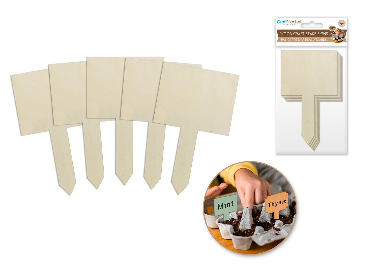 Wood Craft: Craft/Garden Sign Stakes 5"x3" 5ct A) Rectangular