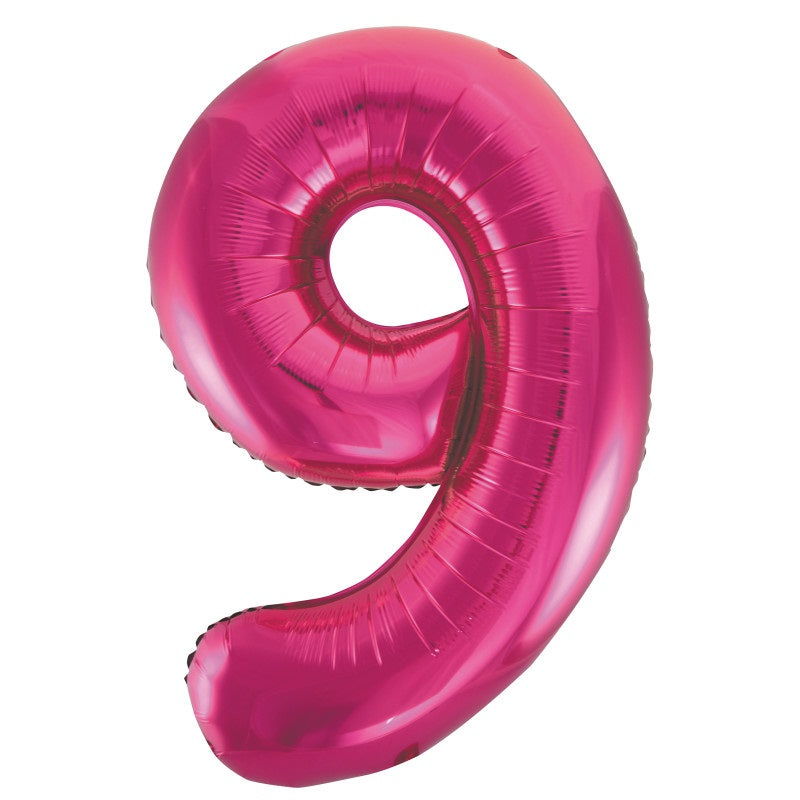 Hot Pink Number 9 Shaped Foil Balloon 34"  Packaged