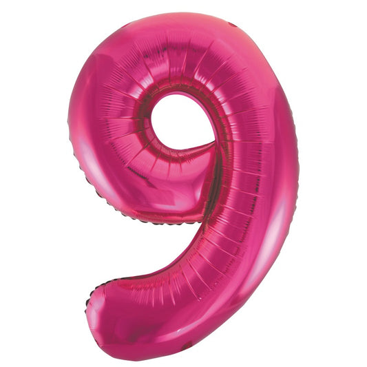 Hot Pink Number 9 Shaped Foil Balloon 34"  Packaged