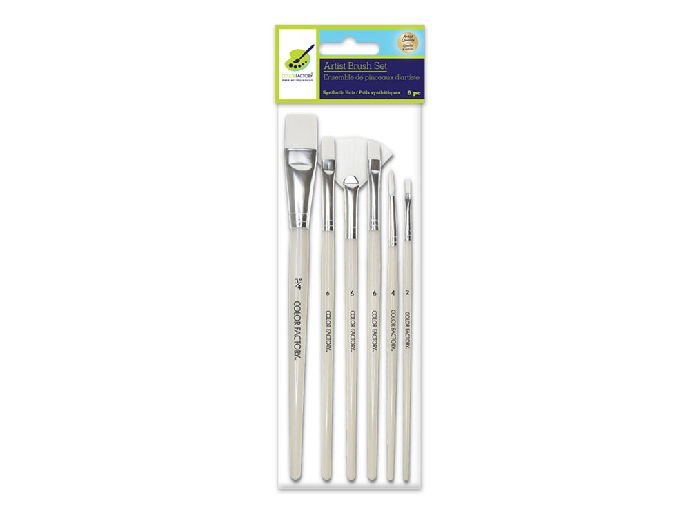 Artist Brush Set: White Synthetic Hair Variety Pack x6 Plastic Handle A) Multi-Set 1
