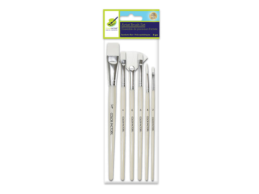 Artist Brush Set: White Synthetic Hair Variety Pack x6 Plastic Handle A) Multi-Set 1