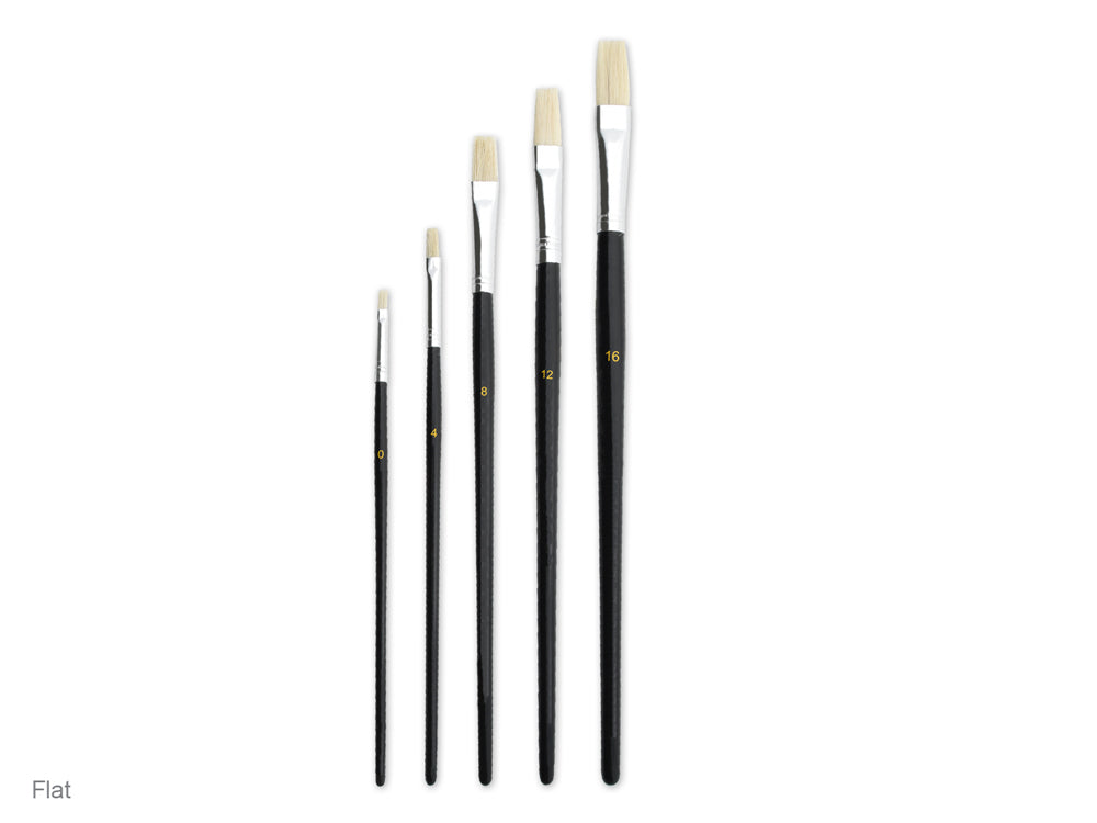 Artist Brush Set: #0-#16 Fine Bristle x5 Wood Handle A) Flats