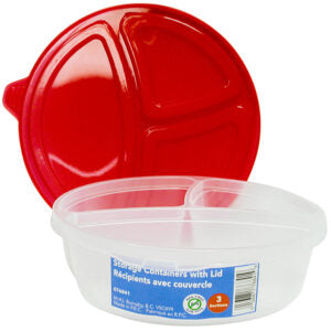 Round Container with Red Lid Divided