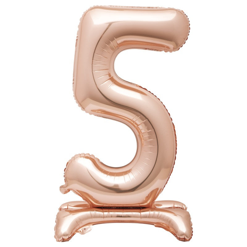 Rose Gold Number 5 Shaped Standing Foil Balloon 30"  Packaged