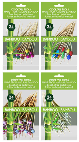 Cocktail Picks Bamboo Decorative 24Pk
