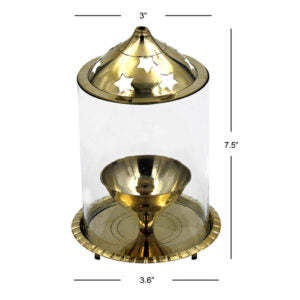Brass Diya Akhand w/Glass