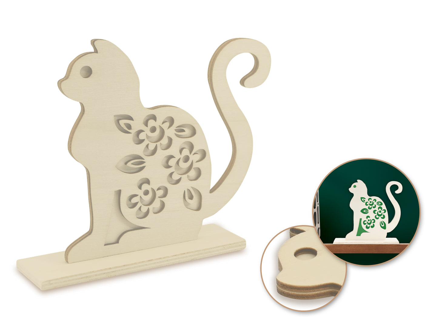 Wood Craft: DIY 6" 3D Shape Standing 5mm(T) C) Cat