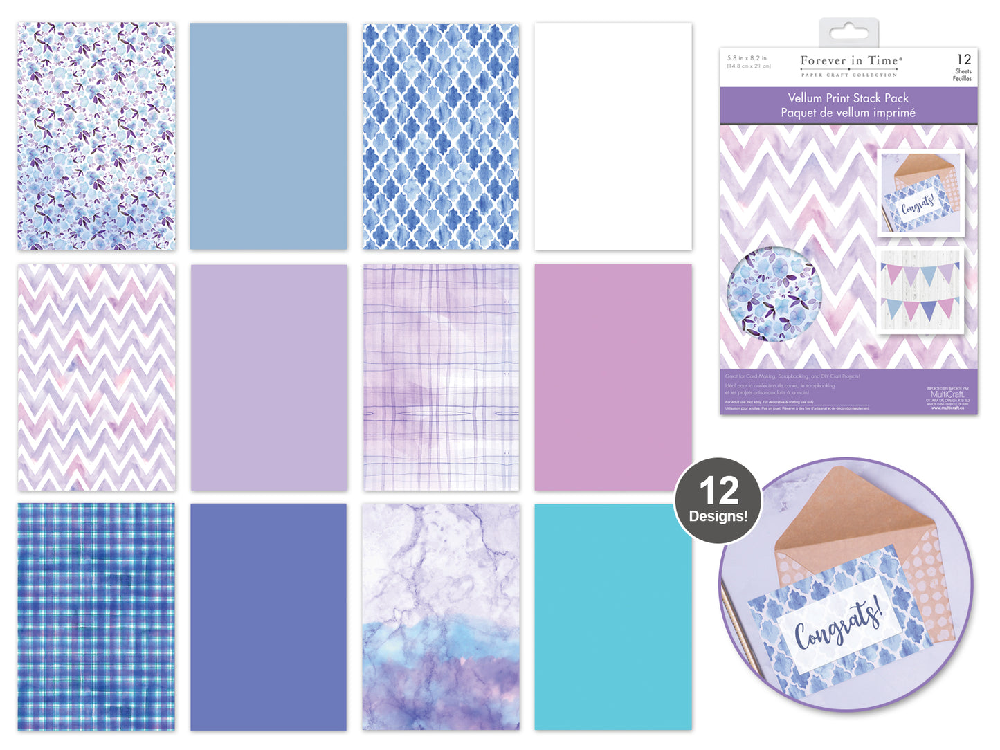 Paper Pads: 5.8"x8.2" Vellum Foil Print Stack Packs 12sheet K) Viola