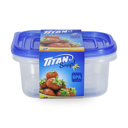 TITAN SNAP MEDIUM RECTANGULAR FOOD CONTAINER 670ML 2/PK