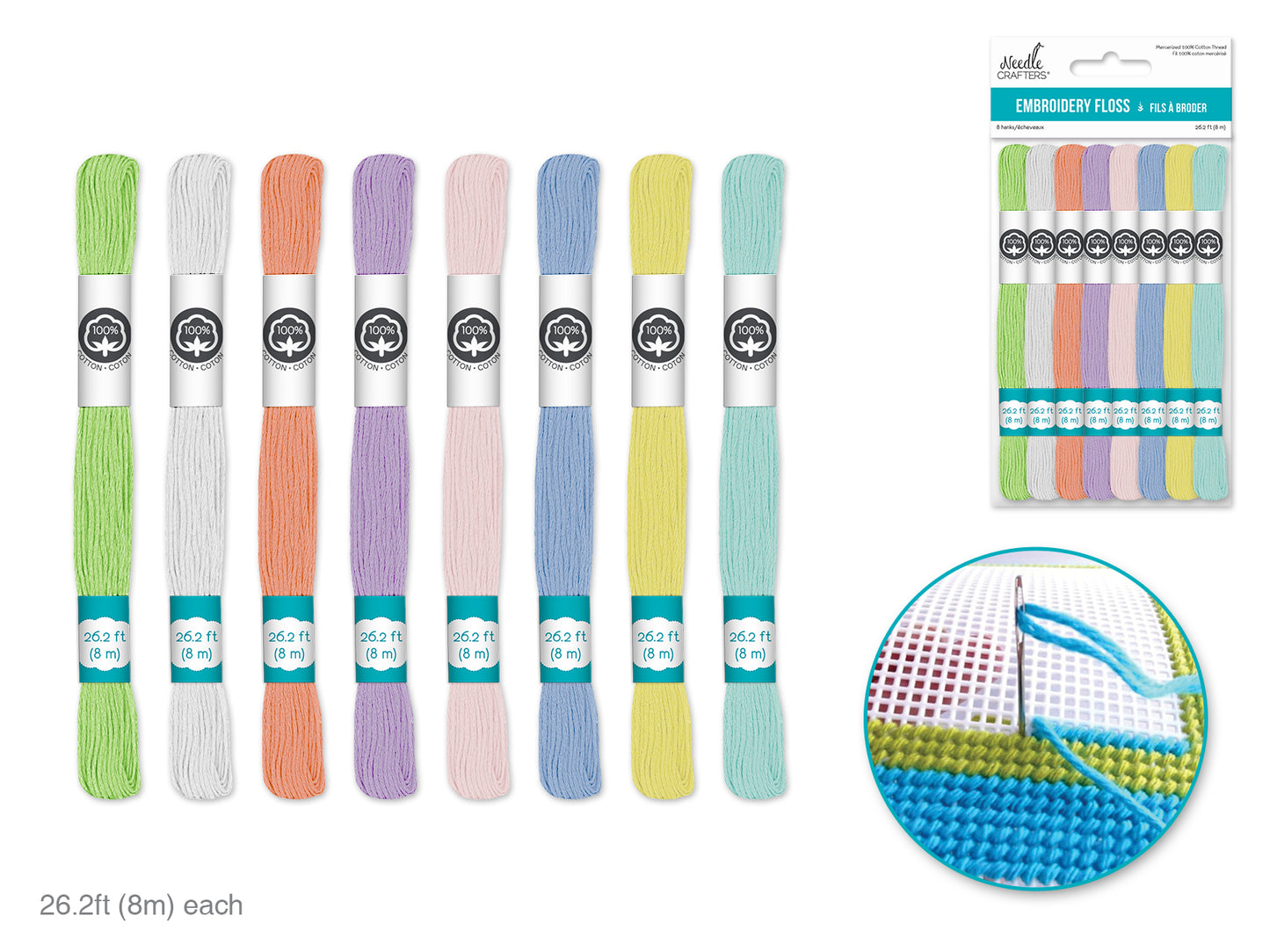 Needlecrafters: 8m Cotton Embroidery Floss 8 Hanks/pkg C) Pastels Asst