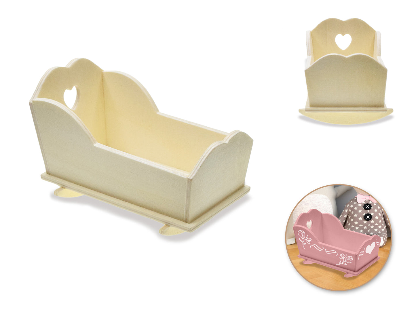 Wood Craft: 4.6"x3"x2.6" DIY Baby Cradle