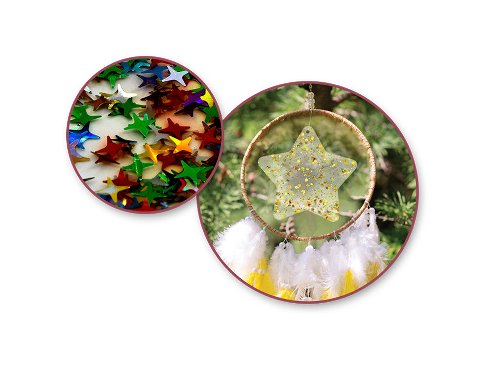 Craft Decor: 8cm-10cm Glitter Infused Acrylic Ornament 2pc Asst C) Celestial