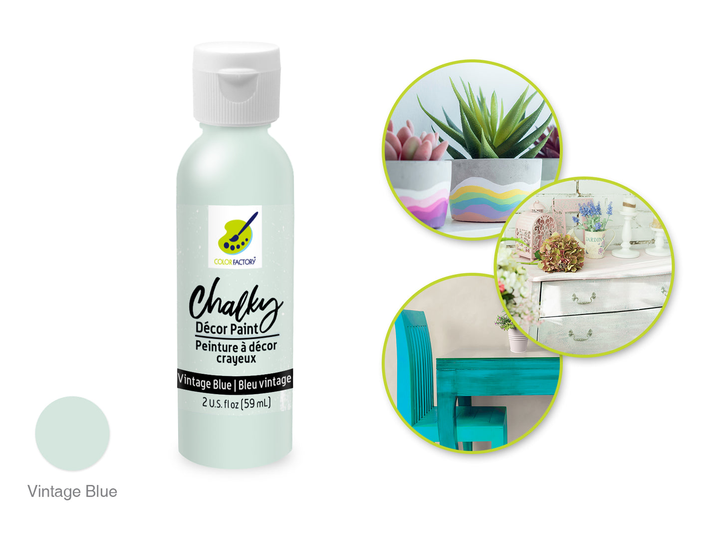 Color Factory: 2oz Chalky Decor Paint CD01-CD10 CD07) Vintage Blue