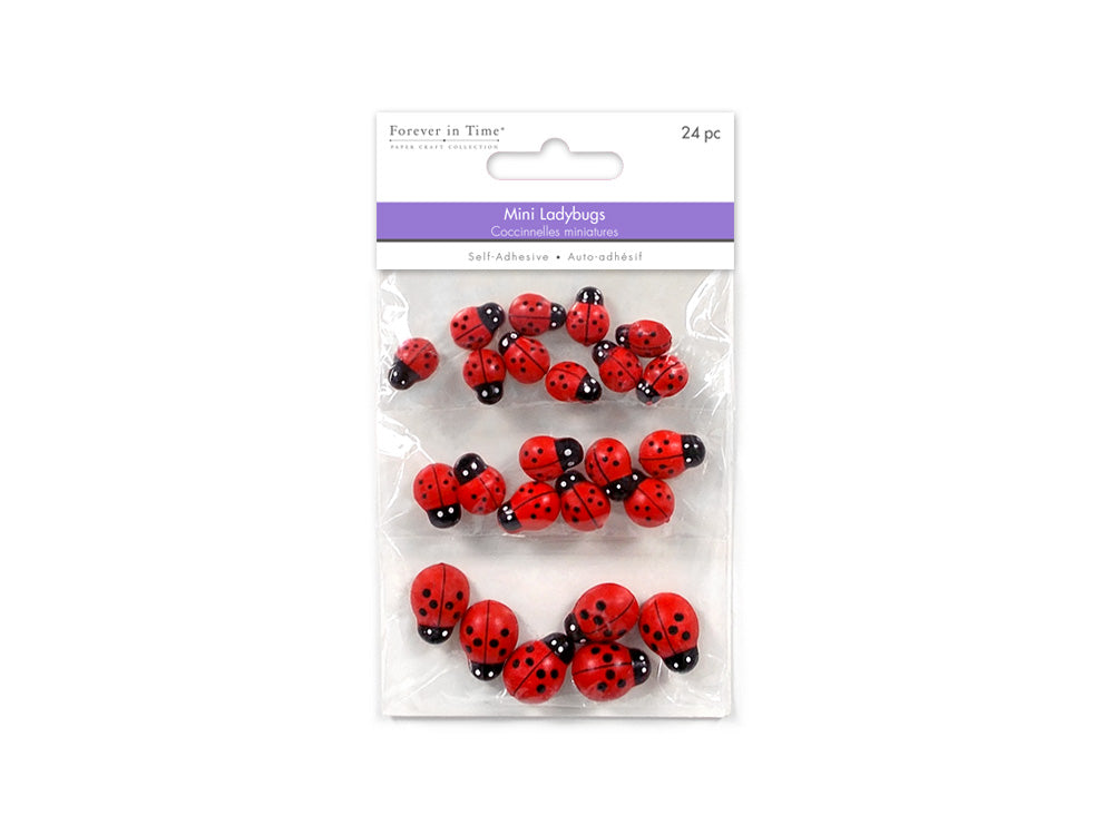 Paper Craft Embellishment: Mini Plastic Ladybugs x24 Peel-n-Stick 1/2"-3/4"