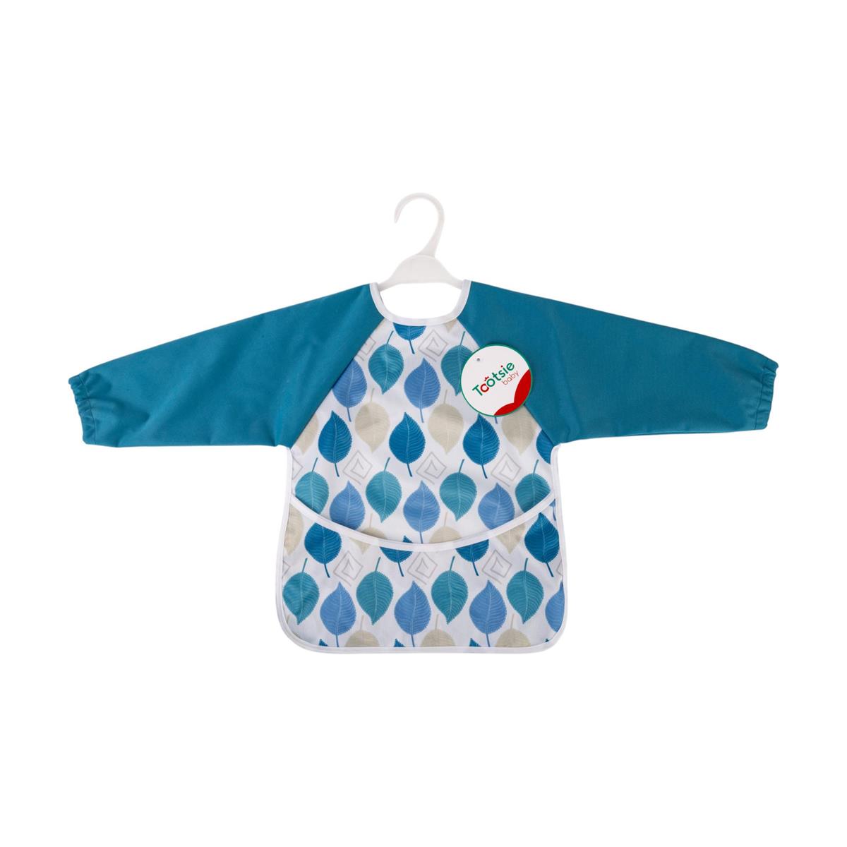 Tootsie Baby, "Muted Blue" Bib w Sleeves, 6m+, velcro, h/t w hanger