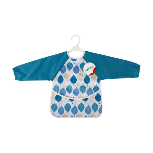 Tootsie Baby, "Muted Blue" Bib w Sleeves, 6m+, velcro, h/t w hanger