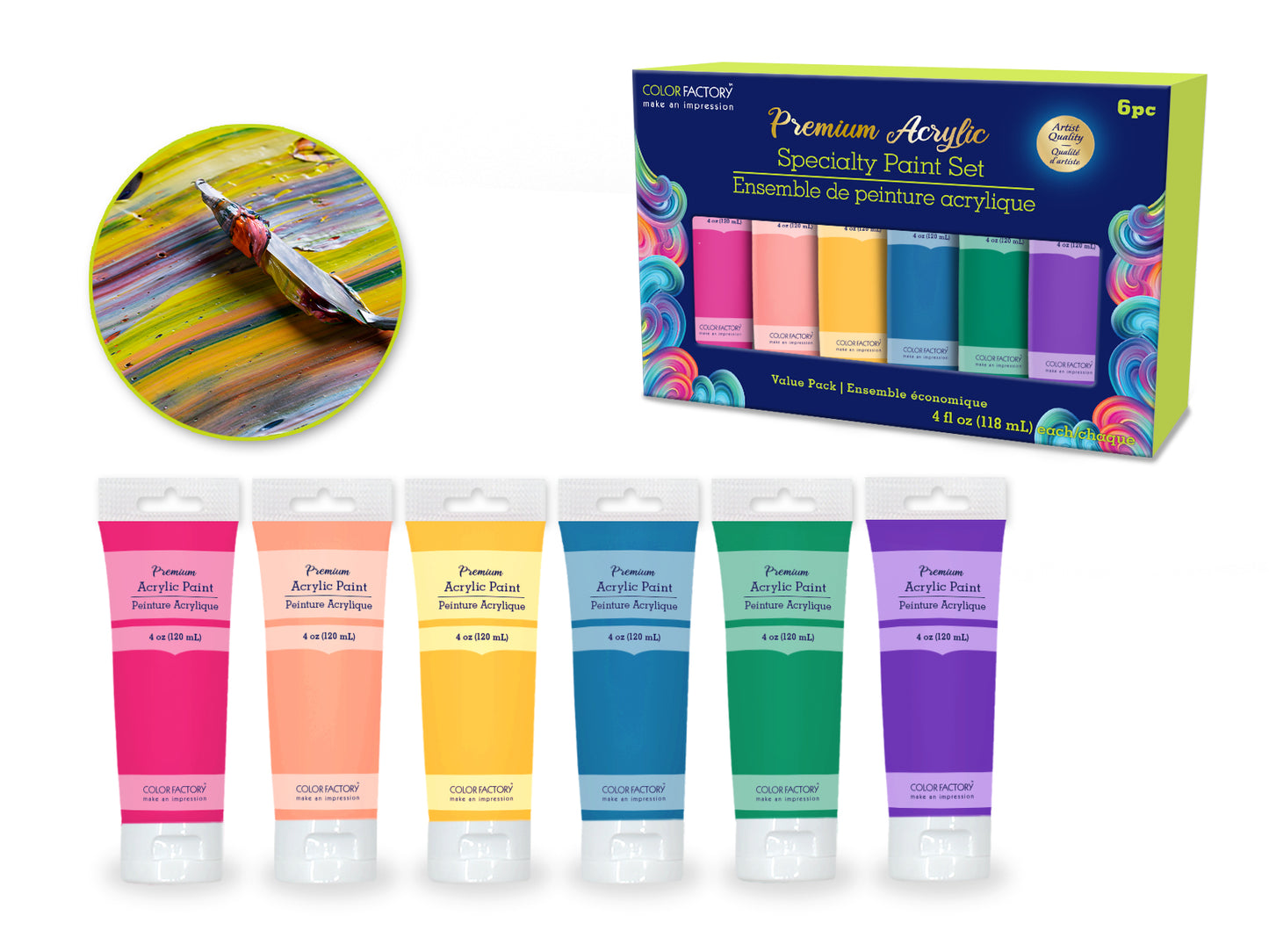 Color Factory: 4oz Premium Acrylic Paint Set 6x120ml Tubes C) Fashion